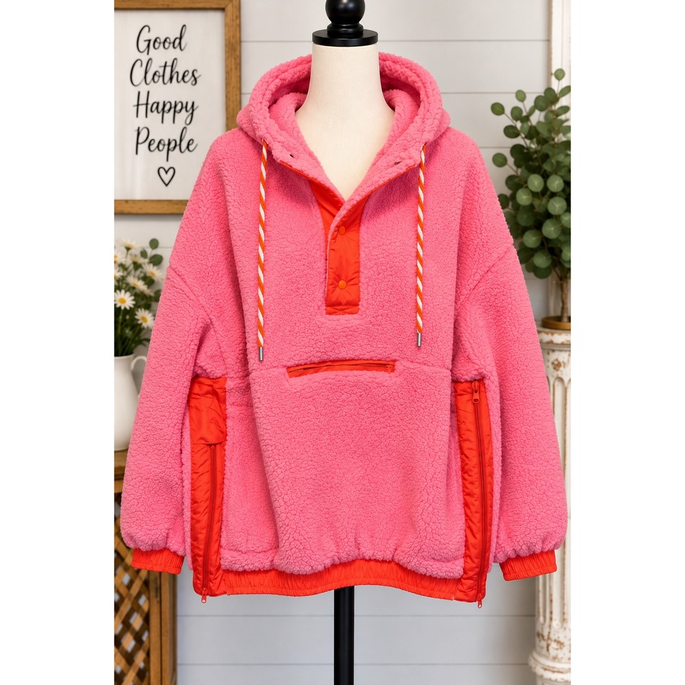 Katydid Pink Sherpa Fleece Pullover Hoodie Orange Trim XXL KDC-PLVR-14-PNK-XXL